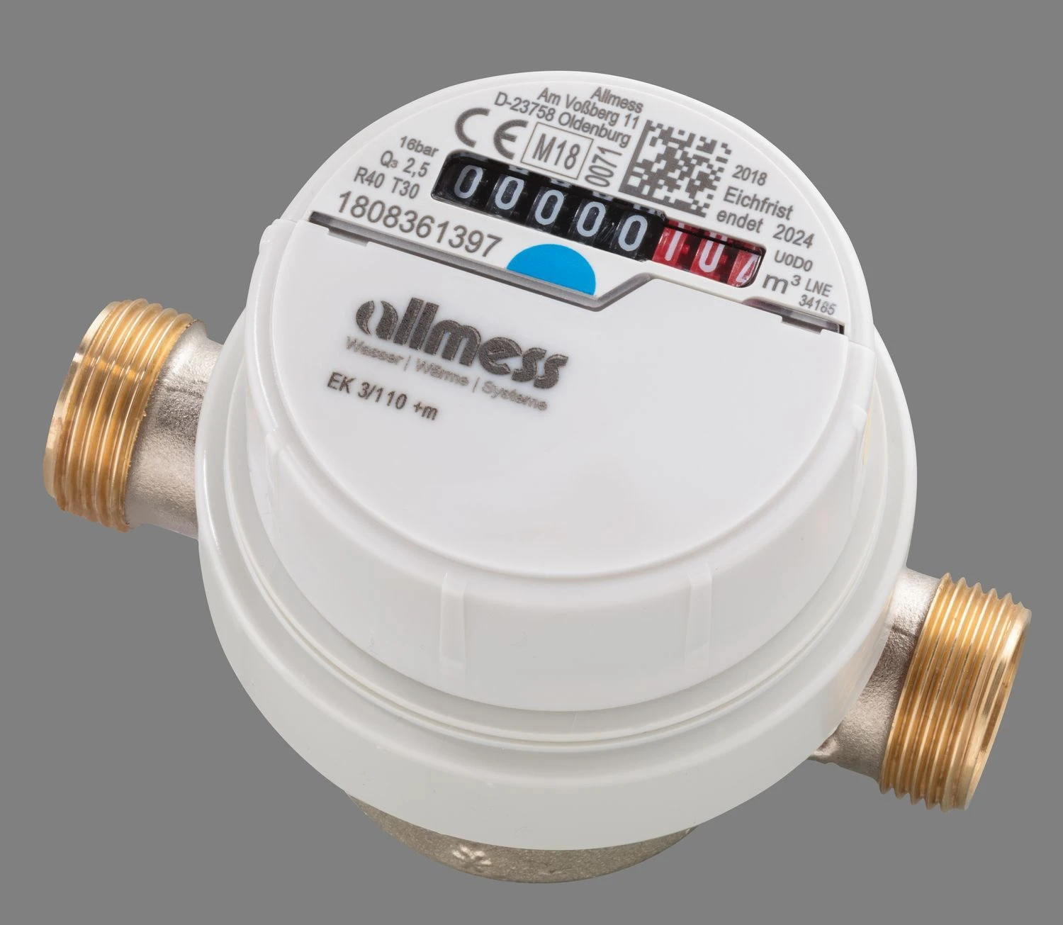 Allmess Aufputzwasserzähler 6EWB1580B40NBA EVW 3/80V, Q3 2,5, DN 15, 80mm, TU6+m 1 Allmess Aufputzwasserzähler 6EWB1580B40NBA EVW 3/80V, Q3 2,5, DN 15, 80mm, TU6+m