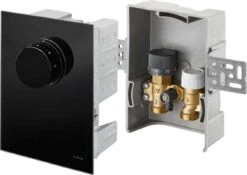 Oventrop Unibox Rücklauftemperaturregelung 1022771 Echtglas Schwarz, Mit Ventil, Thermostat Und Rücklauftemperaturbegrenzer
