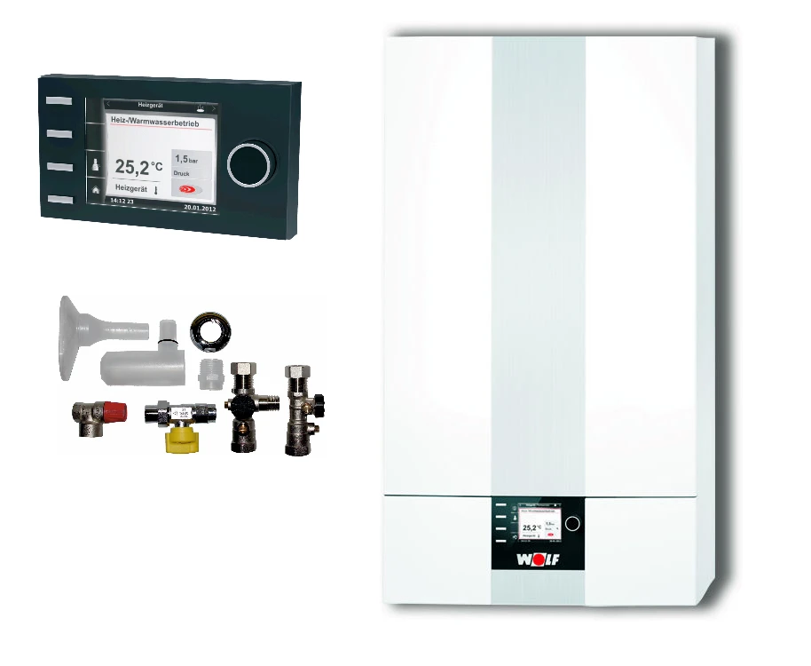 Wolf CGB-2-K-24 24kW Gasbrennwert Kombitherme Paket Mit Bedienmodul BM2, Anschlusszubehör Aufputz, Für Heizen Und Warmwasser 1 Wolf CGB-2-K-24 24kW Gasbrennwert Kombitherme Paket Mit Bedienmodul BM2, Anschlusszubehör Aufputz, Für Heizen Und Warmwasser