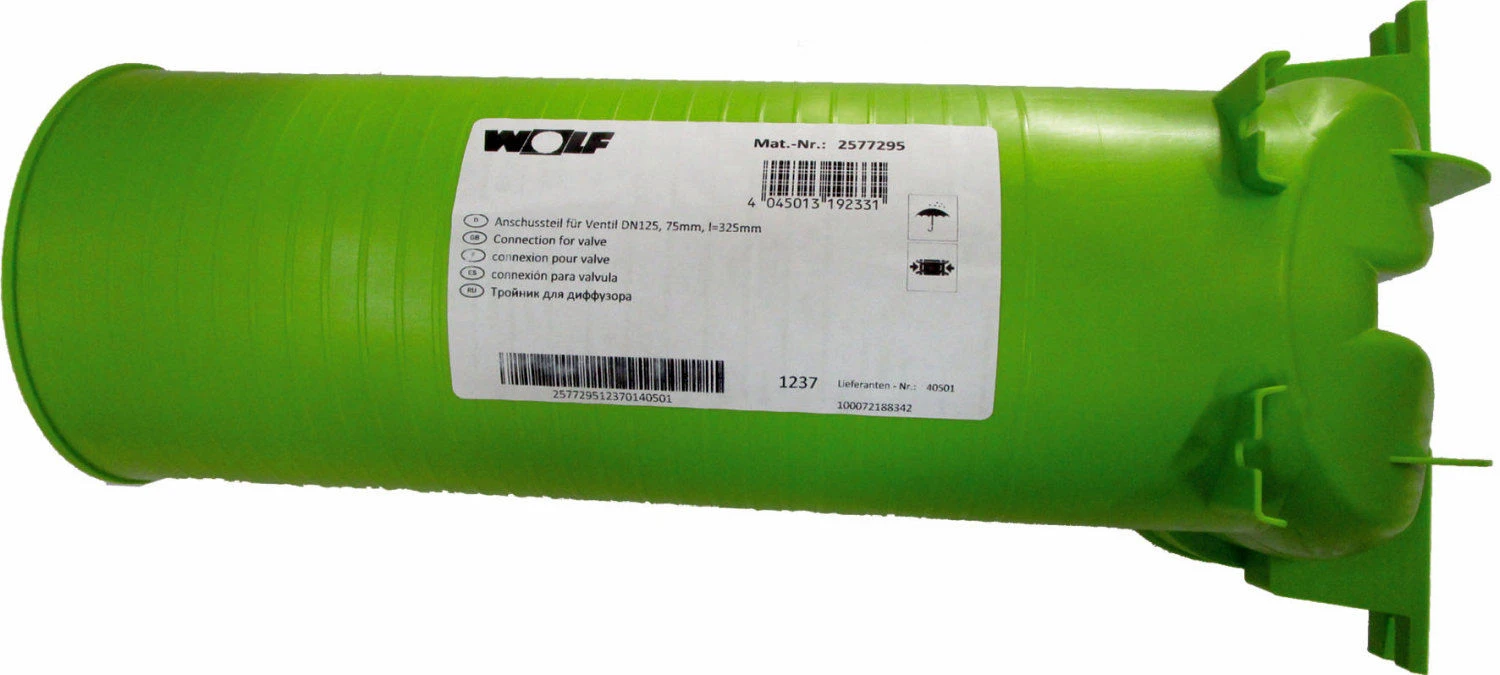 Wolf CWL Excellent Anschlussteil 2577294 DN 63, 90° C, 325mm, 2 Rohrstutzen, 1 Rohrkappe 1 Wolf CWL Excellent Anschlussteil 2577294 DN 63, 90° C, 325mm, 2 Rohrstutzen, 1 Rohrkappe